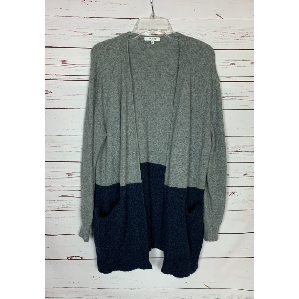 Madewell Women's M Medium Gray Navy Alpaca Wool Open Pocket Sweater Cardigan